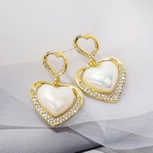 Gold Plated Earrings for Women with Love Heart Gemstone Design Golden
