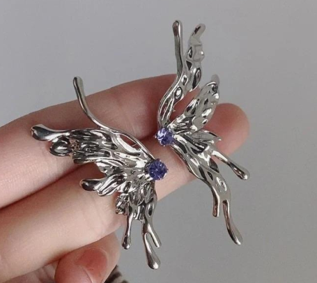 Silver Plated Butterfly Design Studs for Women with Rhinestone Silver