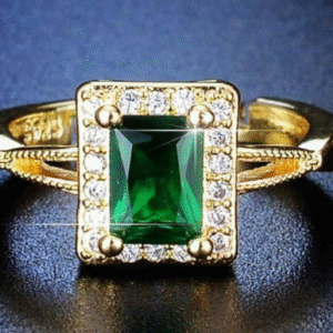 High Golden Plated Square Ring for Women with Greenish Stone Adjustable Golden