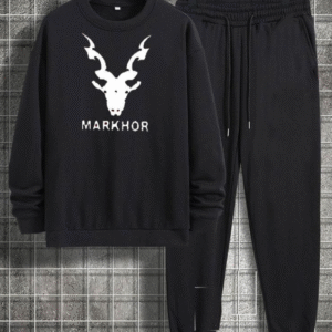 2 Piece Men’s Fleece Printed Sweatshirt Tracksuit Black