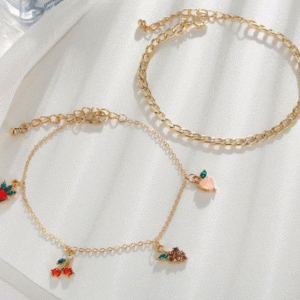 Gold Plated Alloy Anklet for Women with Multicolored Pink Stones Multicolor