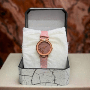 Women's Leather Plain Strap Analogue Watch Pink