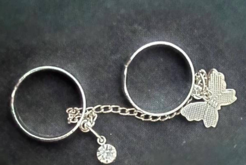 Stainless Steel Women Pair Ring with Zargoon and Butterfly Attached Adjustable Silver