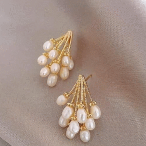 Gold Plated Pearl Stone Stud for Women White