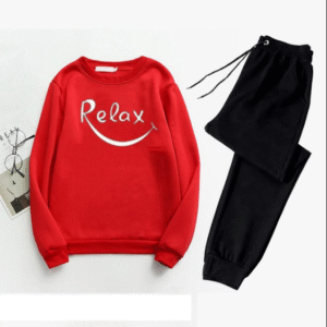 2 Piece Men's Printed Polyester Sweatshirt Track Suit Red