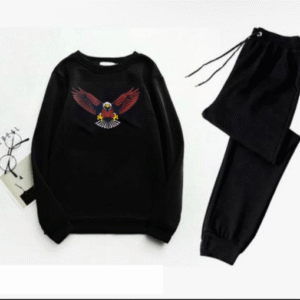 2 Piece Men's Printed Polyester Sweatshirt Track Suit Black