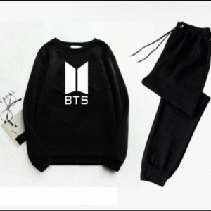 2 Piece Men's Printed Polyester Sweatshirt Track Suit Black 