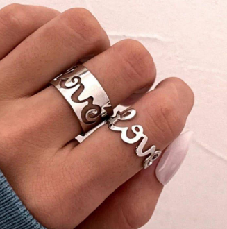 Silver Plated Alloy 2 Pcs Rings Set for Women Adjustable Western and Korean Style Silver