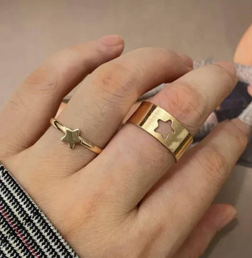 Golden Plated Alloy 2 Pcs Rings Set for Women Adjustable Western and Korean Style Golden