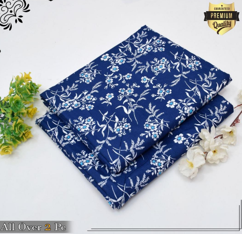 Polo Cotton Printed Shirt with Printed Trouser Set for Women Blue 2 Pcs