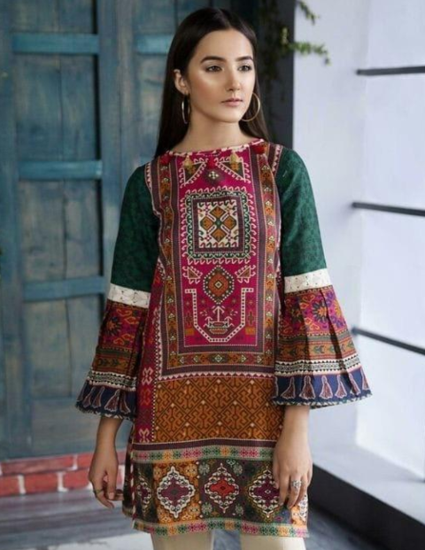 Swiss Lawn Printed Shirt for Women – Multicolor 1 Pc