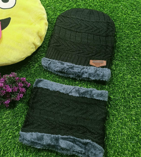 Soft Wool Winter Cap for Unisex with Double Layer Warmth Black