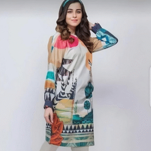Swiss Lawn Printed Shirt for Women Multicolor 1 Pc