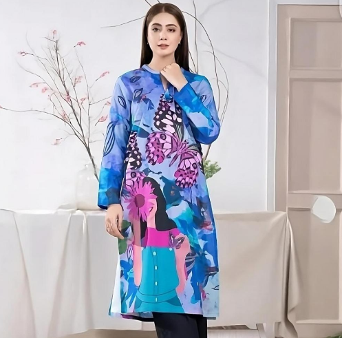 Swiss Lawn Printed Shirt for Women Multicolor 1 Pc