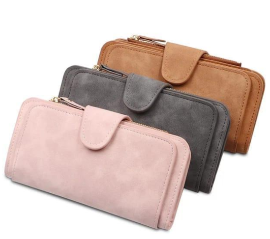 PU Tri-Fold Clutch Wallet for Women with Stylish Slim Design Brown Black Pink
