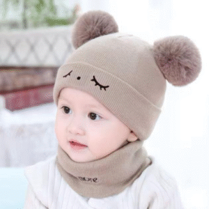 Wool Beanie and Neck Warmer Set for Kids Unisex with Soft Warm Design Textured