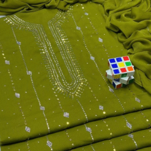 Chiffon Hand Work Embroidered Shirt with Embroidered Dupatta Set for Women Green 2 Pcs