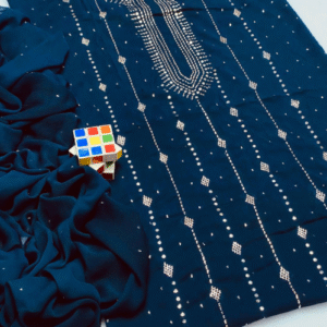 Chiffon Hand Work Embroidered Shirt with Embroidered Dupatta Set for Women Blue 2 Pcs