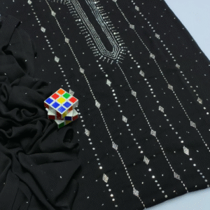 Chiffon Hand Work Embroidered Shirt with Embroidered Dupatta Set for Women Black 2 Pcs