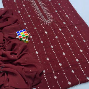 Chiffon Hand Work Embroidered Shirt with Embroidered Dupatta Set for Women Maroon 2 Pcs