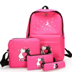 Nylon Kid's School Bags Set with Geometry Box and Pouch 17 Inches Blue Black Pink