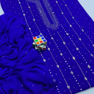 Chiffon Hand Work Embroidered Shirt with Embroidered Dupatta Set for Women Blue 2 Pcs