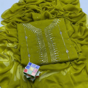 Chiffon Hand Work Embroidered Shirt with Embroidered Dupatta Set for Women Green 2 Pcs