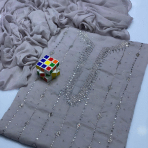 Chiffon Hand Work Embroidered Shirt with Embroidered Dupatta Set for Women Lilac 2 Pcs