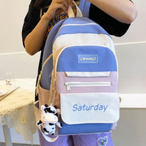 Nylon School Bag for Kids with Printed Design 18 Inches Multicolor