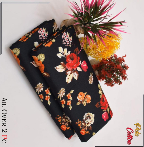 Cotton Printed Shirt with Printed Trouser 2 Pcs Black
