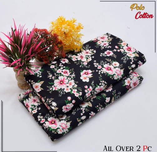 Polo Cotton Printed Shirt with Printed Trouser 2 Pcs Black