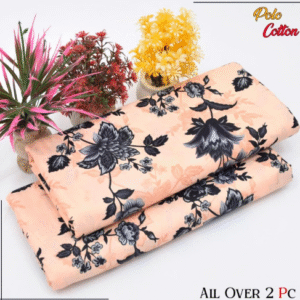 Polo Cotton Printed Shirt with Printed Trouser 2 Pcs Peach
