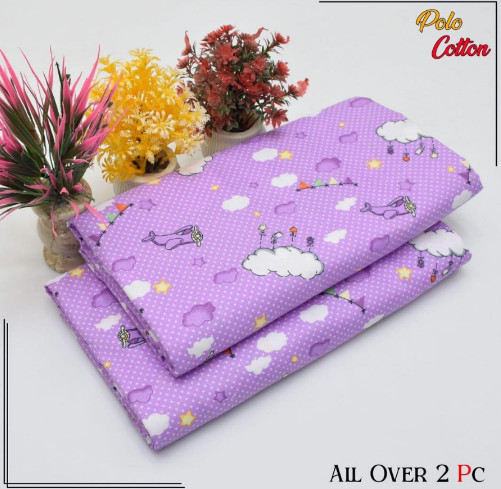 Polo Cotton Printed Shirt with Printed Trouser 2 Pcs Purple